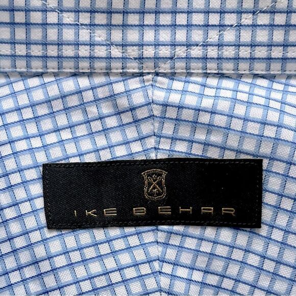 Ike Behar L/S Casual Dress Shirt Excellent Condition White W/Blue Grid Size 16 - Picture 3 of 8